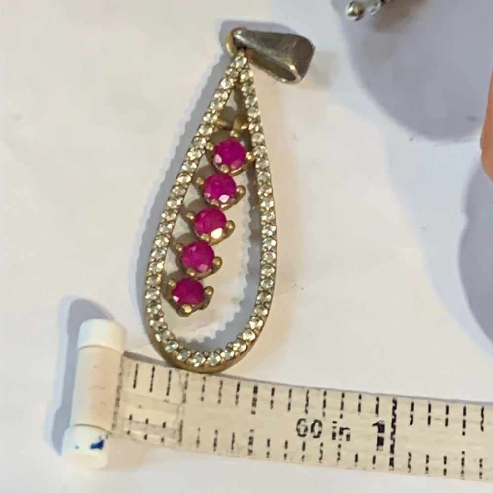 Elegant Gold Vermeil and Ruby Teardrop Diamanté Pendant mixed metal silver bail - Picture 10 of 12